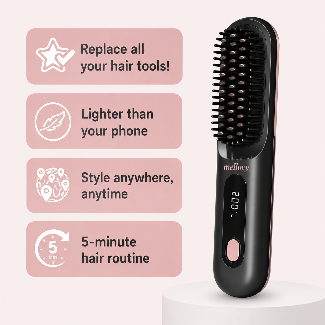 Mellovy Max – Portable Straightening Brush